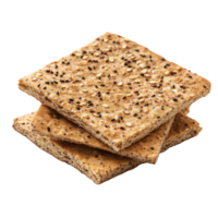Freshly baked multigrain flatbread stacked on a transparent surface, showcasing its texture and wholesome ingredients, Isolated fresh baked flat multigrain bread png