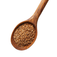 Buckwheat grains in a wooden spoon isolated on a transparent backdrop for culinary and health-focused presentations, Buckwheat in wood spoon isolated on transparent background png