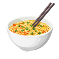 Delicious bowl of instant noodles with vegetables and chopsticks arranged on a clean transparent background, Instant noodles on transparent background png