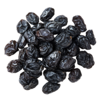 Fresh black raisins isolated on a transparent background showcasing their unique texture and color, Black raisin isolated on transparent background png