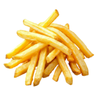 Crispy golden French fries piled high on a transparent background, ready to be enjoyed as a delicious snack or side dish, French fries isolated on transparent background png