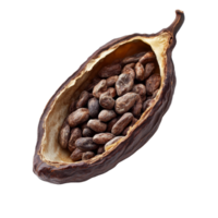 Cacao pod with cacao beans isolated on a transparent background showcasing the pod's unique structure and texture, Cacao pod isolated on transparent background png
