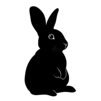 A black silhouette of a rabbit against a transparent background showcasing its distinctive features, black silhouette of a rabbit png