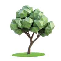 A geometric green tree isolated on a clean transparent background showcasing modern design aesthetics, Geometric green tree flat 3d isolated on transparent background png
