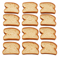 Rows of neatly stacked slices of bread create an organized arrangement on a transparent background, Rows of bread, stack rows of slices on transparent backgroundfile png