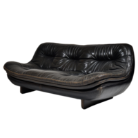 Stylish black leather sofa with a sleek design, beautifully contrasting against a transparent background, black leather sofa png