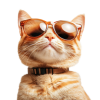 A cool cat with sunglasses striking a confident pose against a simple transparent background, Funny cool cat wearing sunglasses transparent background png