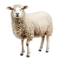 A fluffy sheep stands alone against a transparent background, showing off its soft wool and calm demeanor, Sheep isolated transparent background png