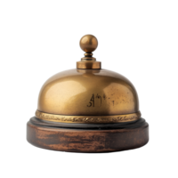 Elegant desk bell with a vintage brass finish isolated on a clean transparent background, Desk bell isolated on transparent background png