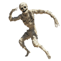 A frightening mummy dances energetically, showcasing its eerie movement in a bright, isolated setting, scary mummy dancing, file of isolated object with shadow on transparent background png