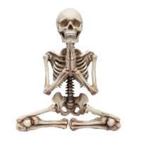 A skeleton in a prayer pose on a transparent background offers a humorous twist on relaxation and spirituality, Skeleton prayer isolated on transparent background. Skeletal human praying to lord png