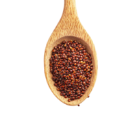 Red quinoa seeds displayed in a wooden spoon on a clean transparent background showcasing their vibrant color and texture, red quinoa isolated on transparent background png