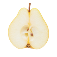Freshly cut Chinese pear slice displayed on a clean transparent background showcasing its vibrant color and unique texture, Chinese pear slice on transparent background png