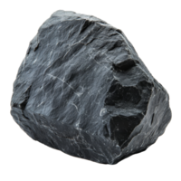 A black stone contrasting against a transparent background highlighting its unique texture and edges, black stone or rock isolated on transparent background cutout png