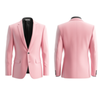 Elegant pink suit jacket mockup showcasing both front and back views for modern styling options, Elegant Pink Suit Jacket Mockup from Front and Back Views on transparent background png