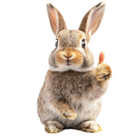 A cheerful bunny giving a thumbs up on a transparent background, promoting positivity and joy, Bunny Giving ThumbsUp Isolated on transparent background png