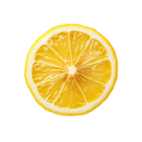 A fresh slice of lemon showcases vibrant yellow color against a clean transparent background, perfect for culinary use, slice of lemon citrus fruit on transparent background png