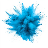 Cyan color powder explosion creates dynamic cloud on a transparent background with distinct textures and vibrant hues, cyan color powder pulver explosion isolated on transparent background png