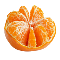 Fresh peeled tangerine wedges placed against a clean transparent background for a vibrant and appetizing display, Fresh peeled tangerine isolated on transparent background png