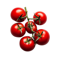 Fresh vine-ripened tomatoes clustered together on a clean, transparent background highlighting their vibrant red color, Fresh tomatoes on transparent background png