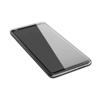Mobile phone screen mockup displayed at an angle on a clean transparent background for design purposes, Mobile phone screen mockup lying, laying in perspective view isolated on transparent png