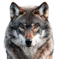 Close-up view of a wolf's face isolated on a transparent background capturing its fierce expression and details, wolf, face shot isolated on transparent background, beautiful, png