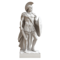 Elegant transparent marble Spartan soldier statue model crafted with intricate details, standing proudly on a transparent pedestal, transparent Marble Spartan Soldier Statue 3D Model on transparent background png