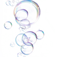 Colorful soap bubbles floating gracefully on a transparent background in a serene and playful arrangement, soap bubbles on transparent background png