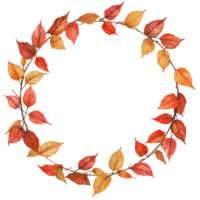 Round frame of autumn leaves with vibrant colors creating an inviting seasonal decoration for fall, round autumnal leaves frame isolated png