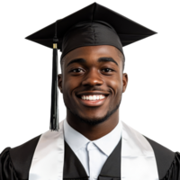 Smiling Black male graduate wearing a cap and gown, excited for the future on a bright transparent background, Smiling Black Male Graduate Ready for Future on transparent background png