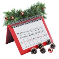 December table calendar with pine branches and holiday decorations on a transparent background, table calendar 2023 december isolated on transparent background png