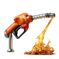 Gasoline pouring from a pump nozzle on a transparent background during a fuel dispensing activity, Gasoline gushing out from pump isolated on transparent background png