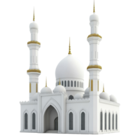Rendered mosque on a transparent background showcasing intricate architectural design and details, 3D Rendered Mosques on transparent background png