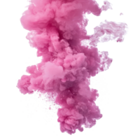 A vibrant pink smoke explosion fills the air during an artistic display in a creative workshop setting, Colorful pink smoke paint explosion, color fume powder splash on transparent background png