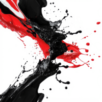 Dynamic splashes of black and red paint collide on a clean transparent background creating an abstract artwork, Dynamic Black and Red Paint Splashes on transparent background png