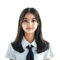 A Thai student girl in a school uniform smiles brightly against a plain background, Asian teen Thai student girl with school uniform. isolated on transparent background transparent background. png