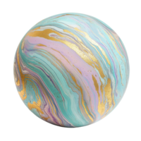 A colorful marble sphere with pastel colors and gold accents placed on a smooth surface showcasing, colorful marble sphere pastel mate color with gold stain isolated on transparent background png
