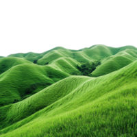Lush green hills under bright sunlight create a serene panorama in an isolated landscape ideal for relaxation, green hills panorama landscape isolated on transparent background png