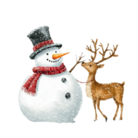 Charming December calendar featuring a snowman and a deer in a snowy winter landscape, 25 December christmas Calendar with Snowman and reindeer on transparent background png