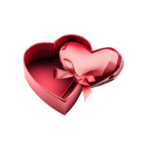 A red heart-shaped open gift box with a smaller heart inside on a transparent background ready for special occasions, Red heart shape open gift box isolated on transparent background png
