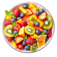 Fresh mixed fruit salad with strawberries, blueberries, kiwi, and mango on a transparent background ready for summer enjoyment, Fresh tasty mixed fruit salad on a transparent background png