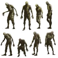 Isolated spooky zombie characters posed on a transparent background for Halloween or horror themed artwork, Isolated Zombies Spooky Characters on transparent background Horror concept png