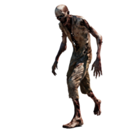 A full-height walking zombie displayed in isolation, showcasing eerie details of a decayed figure, walking zombie in full height, file of isolated object with shadow on transparent background png