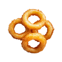 Delicious golden onion rings arranged neatly on a transparent plate against a clean backdrop, onion rings on a plate on transparent background png
