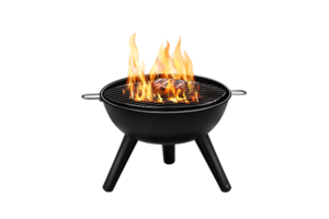 Steak on a charcoal grill with flames on a transparent background png