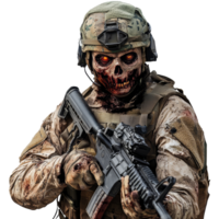 Military zombie soldier with a weapon standing alone against a transparent background, military soldier zombie isolated on transparent background png