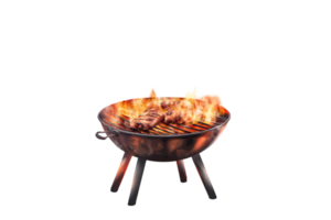 Grilled steaks on a flaming barbecue on a transparent background png