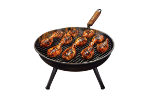 Chicken drumsticks on a barbecue grill on a transparent background png