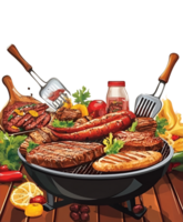 Barbecue grill with assorted meats and vegetables banner on a transparent background png