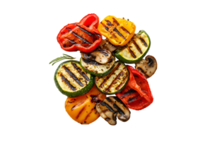 Grilled vegetables with mushrooms and peppers on a transparent background png